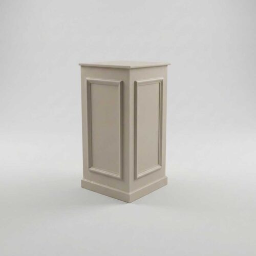 Beige mobile Bar-Säule, rechteckig.