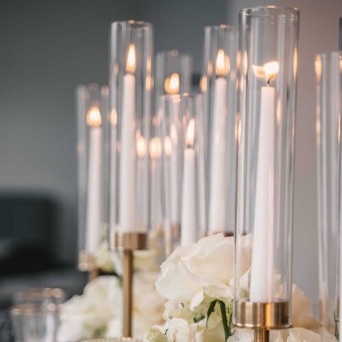 Sale: Used set of 3 Hurricane candle holders with glass cylinder gold matt