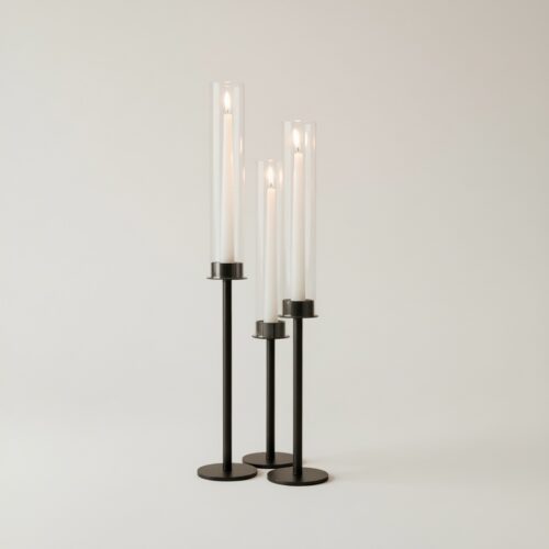 3er Set Hurricane Kerzenhalter mit Glaszylinder schwarz matt