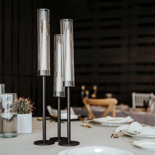 3er Set Hurricane Kerzenhalter mit Glaszylinder schwarz matt