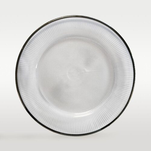 Square glass plate with silver fluted rim ⌀ 33 cm